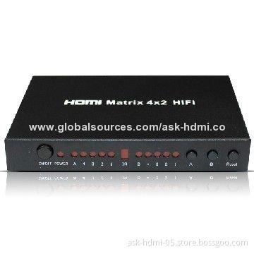 Hi-Fi 4x2 HDMI Matrix with Supports Signal Retiming, 3.5mm Stereo Audio Output